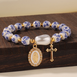 Pulseira Pérolas de Azulejo e Cruz