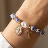 Pulseira Pérolas de Azulejo e Cruz