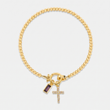 Pulseira Contas com Cruz e Cristal Roxo